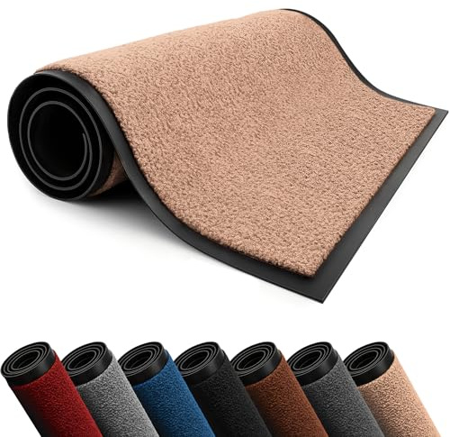 Lexell Door Mats Indoor, Highly Absorbent Washable Doormat, Heavy Duty Non-Slip Rubber Backed Floor Mats for Front & Back Door (Beige, 60 cm x 90 cm)