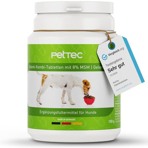 PetTec® Gelenktabletten Hund [Made IN Germany] - Gelenkpulver Gelenk- und Knochenschutz - Enthält MSM & Teufelskralle und weitere Nahrungsergänzungsmittel für Hunde - 165 Kapseln Gelenktabletten 150g