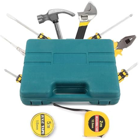 CROWNSHOP 11Pcs Home Tool Kit Set Household Hand Tools Kit Basic Tool Box DIY Set Professional Hand Carry Tool Set Box Home Fix Repair Tool Kit