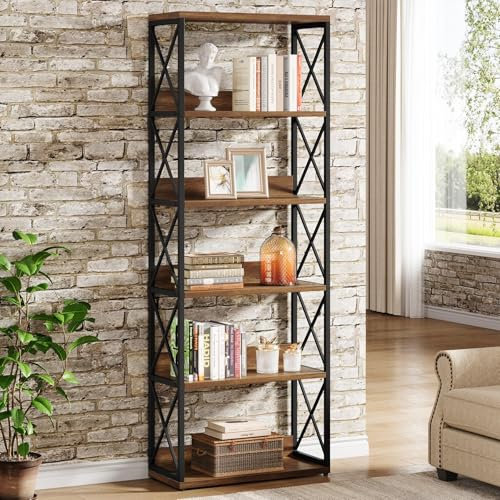 Tribesigns 5-Tier Industrial Bookshelf, 70-Inch Tall Etagere Bookcase with Open Shelves, Vintage Floor Standing Book Shelf Display Storage Shelving Unit for Home Office Bedroom Study (1)