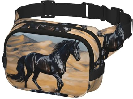 Gürteltasche für Herren und Damen, Umhängetasche, schwarz, arabisches Pferd, Gürteltasche mit verstellbarem Gurt, Hüfttasche