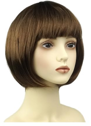 Yuannee Bob Echthaar Perücke mit Pony,Frauen Kurzes Glattes Haar 11 Inch Perücke Damen Kurz Synthetische Bob Echthaar Perückes für Mädchen Perückes mit Geradem Pony für Den Täglichen Gebrauch