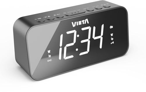 Vieta Pro | Despertador Digital con Radio FM Autotune y Altavoz Integrado de Sobremesa para mesita de Noche con Pantalla Display LED con Reloj y 2 Alarmas. Modo sueño y botón Snooze (Transparente)
