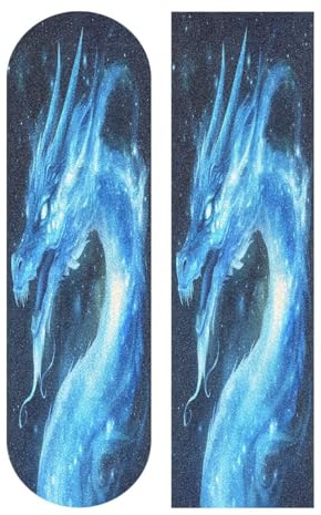 Mnsruu Skateboard-Griptape mit blauem Feueratmung, Motiv: Drache, Longboards, Anti-Rutsch, Scooter-Griptape, Sandpapier-Aufkleber, 22,9 x 83,8 cm