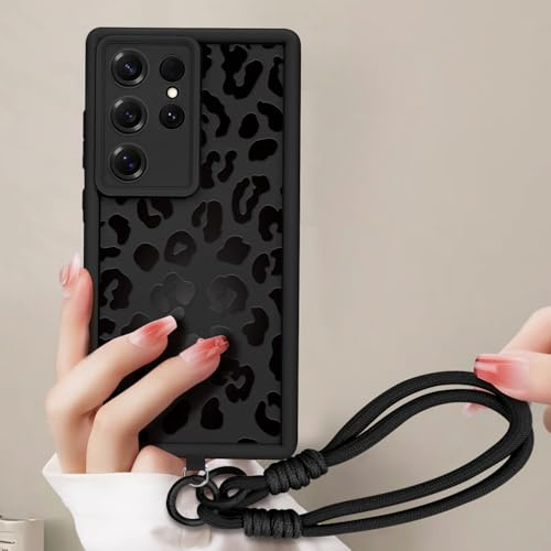 AICISINGN Handyhülle für Samsung Galaxy S25 Ultra Hülle mit Armband Schnur, Handykette Schutzhülle mit Aesthetic Leopard Muster mit Kordel zum Umhängen Cover Case für Samsung S25 Ultra, 01