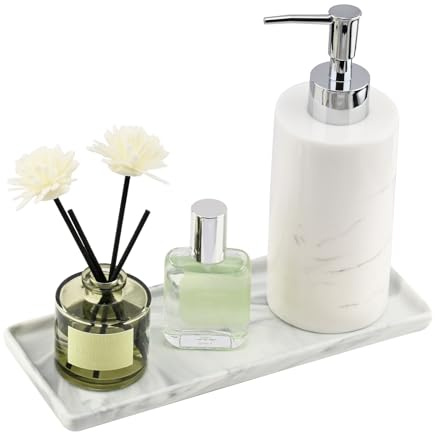 YoHyien Ceramic Vanity Tray, Bathroom Tray Organiser, Decorative Trinket Dish for Dresser, Rectangle Jewellery Plate for Cosmetics, Perfume, Soap Dispenser, Candle (Grey)