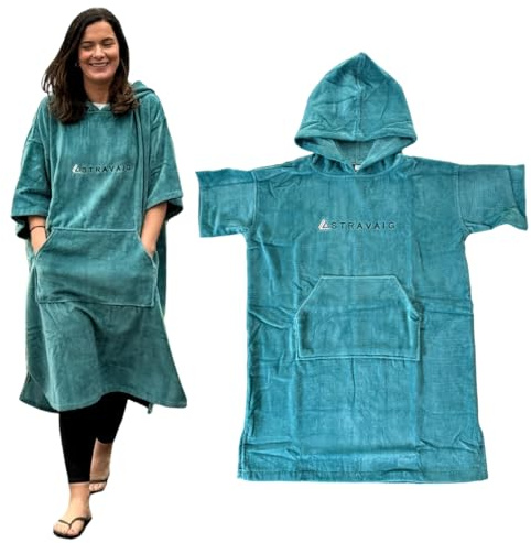 Stravaig Towelling Poncho for Adults and kids - Easy Changing Towelling Robe for Swim, Surf, Wild Swimming, Beach (Teal, L-XL)