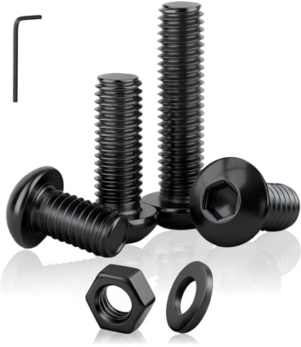 PDKKFF 30 Stück M5x10mm Linsenkopfschrauben Innensechskant Schwarz, ISO7380 | Linsenkopf Sechskantschrauben, Kohlenstoffstahl Rundkopfschrauben mit Muttern Unterlegscheiben Innensechskantschlüssel