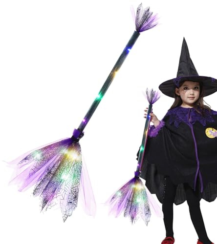 Siuwddee Halloween Hexenbesen, Glühende Hexenbesen, Hexenbesenstick Kinders,Kinders Hexenbesens Besenstick Halloween Hexen Kostüm Zubehör Cosplay Kinder Erwachsene Kostüm Dekoration