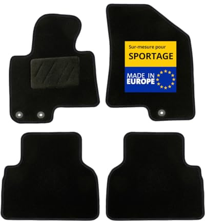 DBS – Auto-Fußmatten – passgenau für Kia Sportage (01/2010-01/2016) – rutschfest mit Befestigungsclips – 4 Automatten vorne/hinten – Teppichboden schwarz