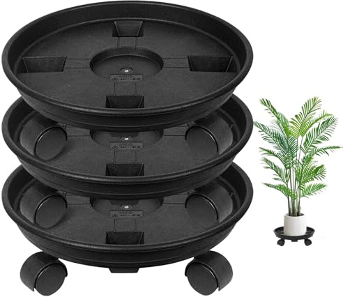 Lot de 3 roulettes rondes pour plantes de 30 cm - Soucoupe avec roulettes - Jusqu'à 50 kg - Pour l'intérieur et l'extérieur - En plastique - Avec quatre roulettes
