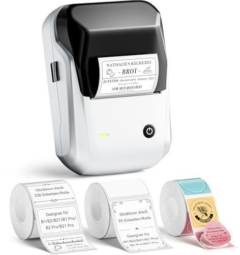 NIIMBOT B1 Etikettendrucker mit 3 Rollen Wasserfester Etiketten, Silber | Tragbarer Beschriftungsgerät Bluetooth Label Printer Aufkleber Drucker für Preisschilder, Barcode, Logo, Adresse
