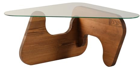 Hanah Home Modern Coffee Table, 86 cm x 66 cm x 36 cm, Chestnut Color | 100% Tempered Glass & Pine Solid Wood Frame | Stylish & Durable Design for Any Living Space