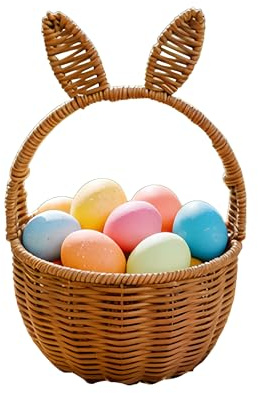 Cesta de mimbre para huevos con mango de orejas de conejo, colección de huevos rústicos y soporte de almacenamiento de frutas, cesta de exhibición de regalo de flores de boda vintage