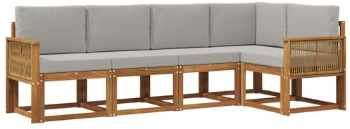 vidaXL Outdoor-Sofagarnitur 5 pcs Natürlich und Hellgrau Polyester, Garten, modernes Outdoor-Sofa, wetterfestes Lounge-Möbel, perfekte Terrasse für gemütliches Sitzen