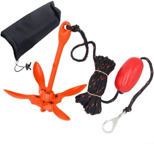 Lapiglo Folding Marine Anchor for Yachts Boats Watercraft, Foldable with Spray Paint Enhanced Durability Carbon Steel Orange(B)