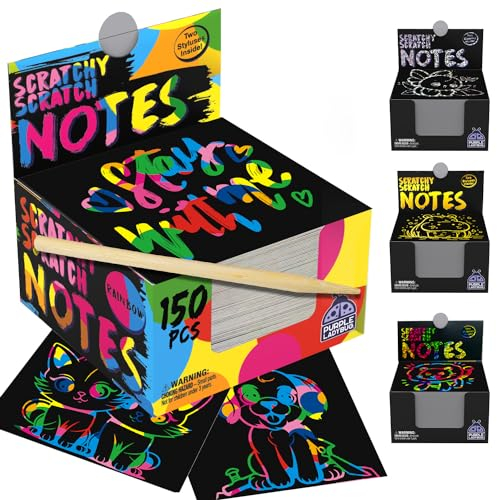 Stocking Fillers Kids Rainbow Scratch Notes - 150 Sheets - Fits Small Gift Bags, Teen Boy & Teenage Girls Stocking Fillers - Early Christmas Presents for Kids and Teens - Craft Activity Gift for Teens