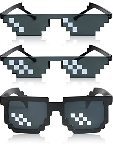 YSSHUI [3 Pack] Thug Life Sonnenbrille, Männer Frauen Glas 8 Bit Pixel Mosaik Gläser Foto Requisiten Unisex Sonnenbrille Spielzeug - Schwarz