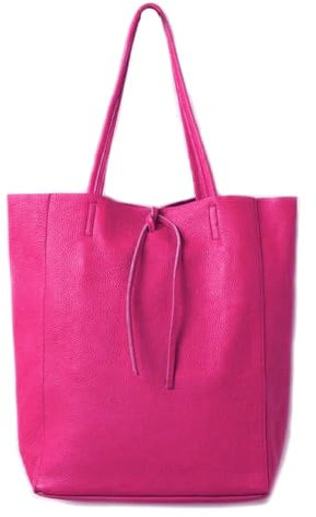 LeahWard Large Hobo Shoulder Bag, Women's Genuine Italian Hand Made Leather Shoulder Bags, Soft Leather Handbags, A4 College School Work Business Bags (Fuchsia)