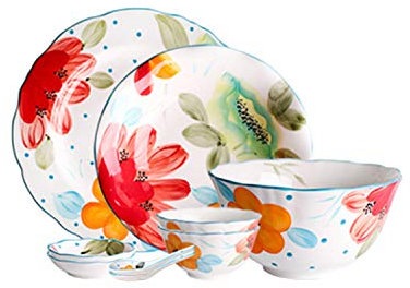 XCXDX Vajilla De Cerámica Pintada A Mano De Sun Flower, Vajilla De Porcelana, Servicio para 2 Personas, 9 Piezas