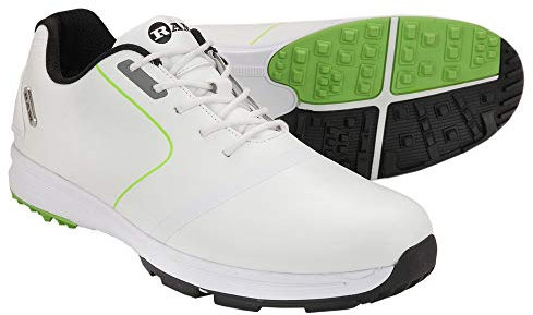Ram Golf Player Mens Waterproof Golf Shoes -White/Green- UK 7