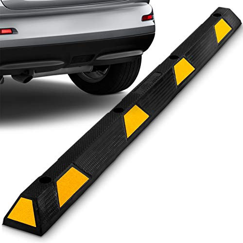 Pyle Radstopper für Garage – Anfahrschutz für die Garage, Auto Radstopper als Einparkhilfe für die Garage bei Parkplatzbegrenzung, Auto Stopper aus Gummi mit Reflektoren um den Parkplatz zu schützen