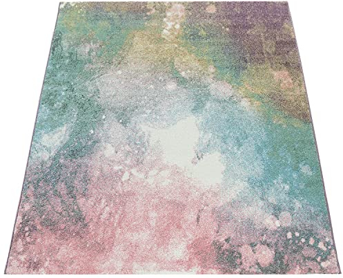 Paco Home Teppich Wohnzimmer Bunt Rosa Grün Türkis Pastell Farbverlauf Robust Kurzflor, Grösse:80x150 cm