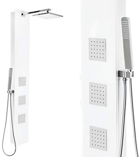 Premium Duschpaneel mit weißem Glas und vielen Funktionen Regendusche 150cm, Größe: ohne Thermostat