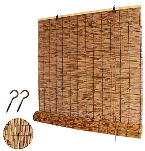 Zlovne Bamboo Roller Blinds,Retro Carbonization Bamboo Roller Shades,Roman Blinds Louver Window Home Sunshade,for Outdoor/Patio/Door,Sunscreen/Breathable (120x250cm/47x99in)