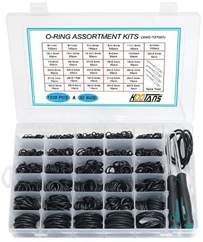 KOOTANS 32Size 1225Pcs Metric Rubber O Ring Assortment Kit+4 O-Ring Pickers