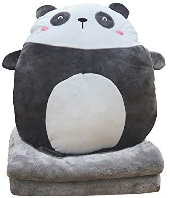 DXDE4U Panda Plush Pillow 16 Inch, Blanket in Cute Plush Pillow, Panda Stuffed Animal, Girls Boys Gifts for Birthday, Valentine, Christmas, Travel, Holiday