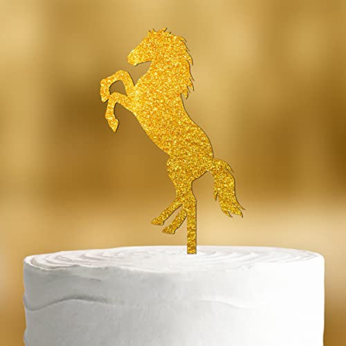Cake Topper Pferd [springendes Pferd] - Acryl gold Glitzer - für die Geburtstagstorte - Geburtstagsdeko Tortenaufleger happy birthday party deko Geschenkideen Happy birthday tortendeko Geburtstag