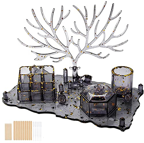 Wuudi Silikonformen Epoxidharz 34pcs Silikonform für Resin Harz Gießen Set mit Hirsch-Aufhängestange, 9-Schlitz-Lippenstift-Organizer, Stifthalter, Sechskant-Aufbewahrungsbox Formen