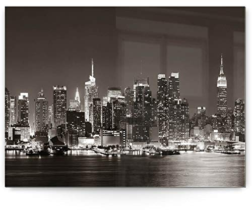 Wandbild Skyline New York Manhatten Night - 160cm x 120cm Acrylglas 5mm mit Alu-Dibond Verbund + Rückrahmen