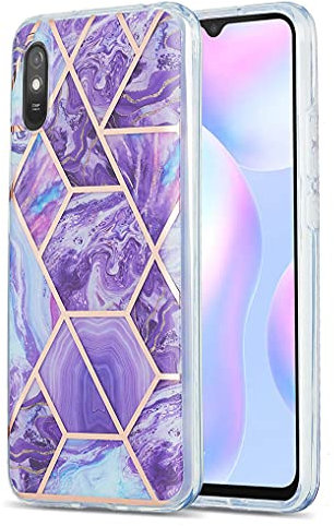 Liner Schutzhülle für Xiaomi Redmi 9AT/Redmi 9A, ultradünn, elegant, aus weichem Silikon, Marmor, glänzend, stoßfest, Kratzfest, TPU-Gel, strapazierfähig, für Xiaomi Redmi 9AT – Violett marmoriert