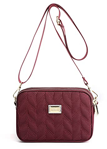 YANAIER Damen Handy Umhängetasche Schultertasche Wasserdicht Nylon kleine Tasche Handytaschen zum Umhängen Frauen Brieftasche Dunkelrot