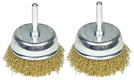 2Pcs 75mm Wire Cup Brush for Drills Steel Brass Coated Rust Paint Remover Polishing Cups Drill Bit for Metal Brush DUO ER