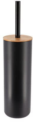 Brosse WC avec support Noir et Couvercle en Bambou - TENDANCE