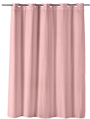 Douceur d'Intérieur, Rideau Douche avec illets Clipsables (180 x 200 cm) Dotty Rose Poudre, Microfibre Gaufrée