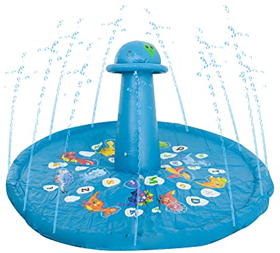 Sistema de aspersores de agua, fuente de jardín, piscina infantil, diámetro: 170 cm, color: azul, seguro para niños, salpicaduras, con mechones de agua