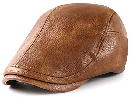 Ueither Herren Schiebermütze Verstellbare PU-Leder Jagd Flatcap Newsboy Cap Ivy Golf Cabbie Hut 56–60 cm (Leichter Kaffee)