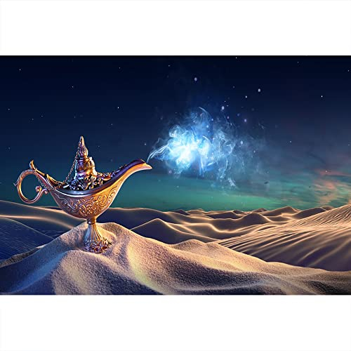 Aoihrraan 3x2,5m Aladdin Wunderlampe Hintergrund Magischer Wunsch Geheimnisvoll Genie Wüste Arabisch Märchen Nacht Fotografie Mythologie Flasche Geburtstag Party Kinder Porträt Fotos Vinyltapete