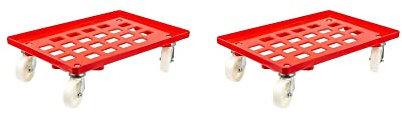 SparSet 2x Transportroller für Euroboxen 60x40cm mit Kunststoffräder rot | Gitter/Rasterdeck | 4 Lenkrollen | Traglast 300kg | Kistenroller Logistikroller Rollwagen Profi-Fahrgestell