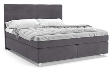 Clark Boxspringbett 180 x 200 cm Doppelbett mit hochwertiger Taschenfederkern Matratze inklusive Topper, Polsterbett, Bett, Bettgestell, Stilvoll, Schlafzimmer, Modern (Grau, 180 x 200 cm)