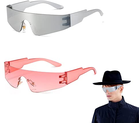 FLAVNTEL Futuristische Sonnenbrille, 2 Stück Futuristische Brille Hässliche Zyklop Sonnenbrille, Fun Glasses Rollenspiel Halloween Brillen Set, Space Brille Alien Brillen Set