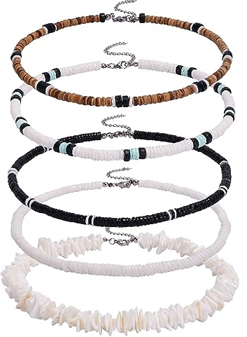 FIRAZIO Puka Shell Necklace - Summer Beach Surfer & Hawaiian Necklace for Men & Women - White Beach Jewelry