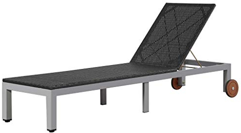 Gartenstuhl, Sonnenliege mit Rollen, Polyrattan, Schwarze Möbel, Gartenmöbel, Sitzgelegenheiten für den Außenbereich, Sonnenliegen