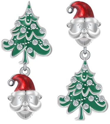 Weihnachtsbaum Weihnachtsmann Ohrringe für Damen - Qings 925 Sterling Silber Schneeflocke Schneemann Grüner Zirkonia Baumeln Tropfen Ohrringe Schmuck Weihnachts Geschenke für Frauen Mädchen