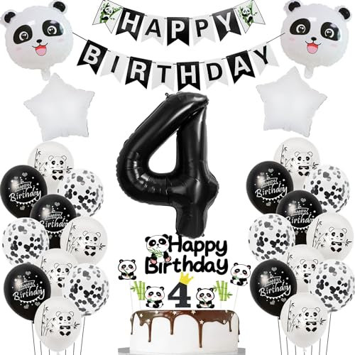 Panda luftballons 4. geburtstag junge mädchen dekoration, panda thema geburtstagsdeko 4 jahre junge mädchen ballon 4 geburtstag deko für kinder, thema ballon deko 4.für kinder
