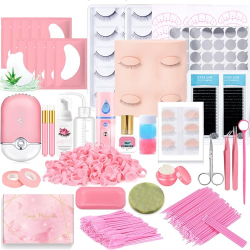 Kit d'extension de cils professionnel pratique des cils mannequin amovible de visage de paupière usb fan 0.07d mélange de cheveux bouclés 8-15mm faux gel de cils shampooing Spray pratique set